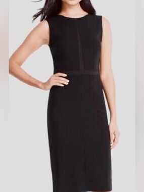 White House Black Market Black Midi Sheath Dress with Faux Leather Trim
